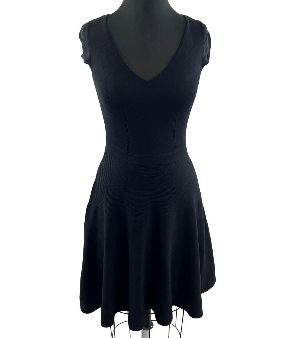 OASIS Black Knit Fit Flare Classic Cap Sleeve Short Dress Size XS